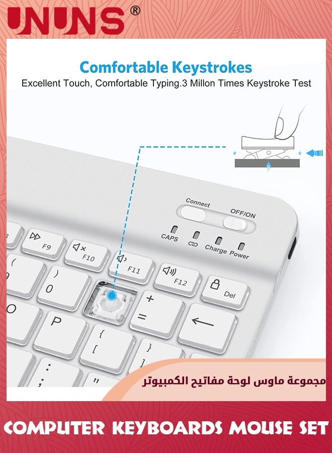 Bluetooth Keyboard and Mouse Combo,Wireless Rechargeable Keyboard And Mouse,7-Color Backlit,Portable 10 Inch Bluetooth Keyboard For iPad,iPad Pro/ Air/ Mini,iPhone,Android,Windows,White
