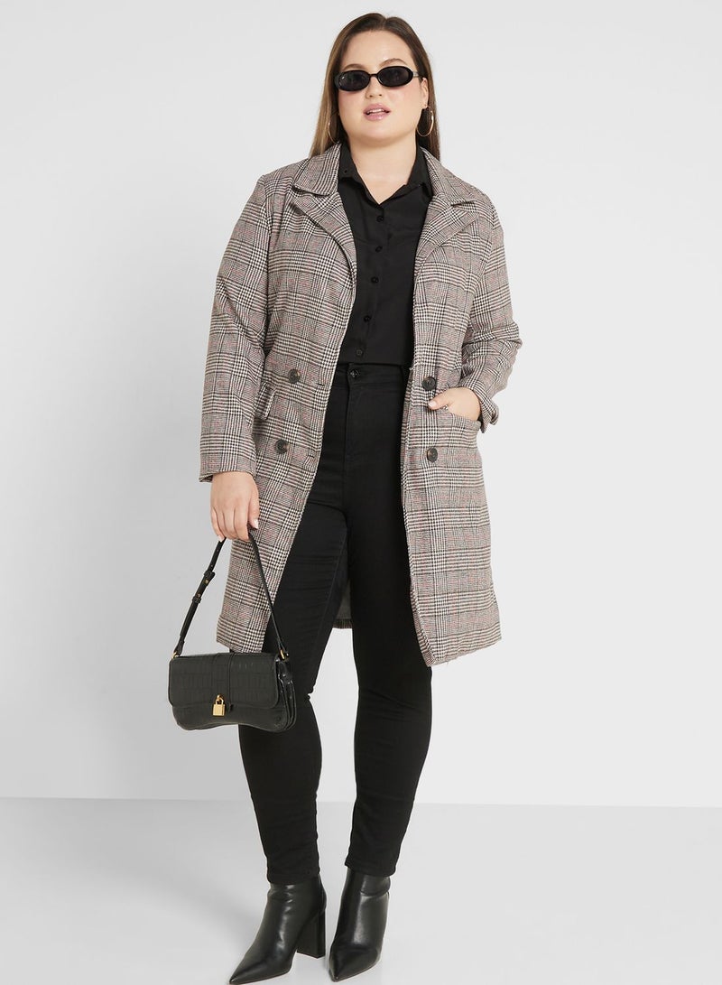 Longline Check Printed Coat