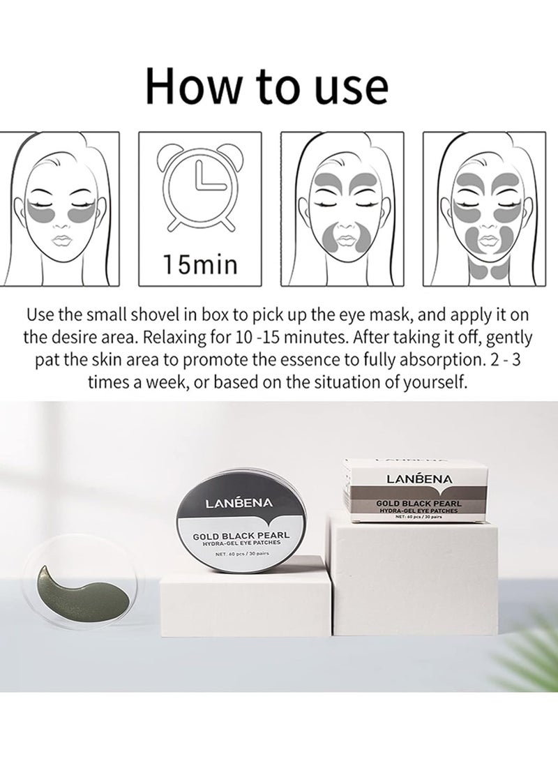 Lanbena Gold Black Pearl Hydra-Gel Eye Patches 30 Pairs 2 Pack