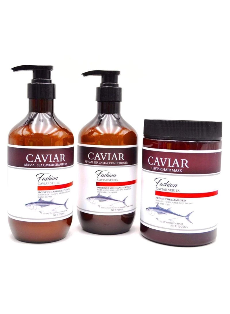 Caviar Fashion Damage Hair Repair Set 1x3 (Shampoo 750ml, Conditioner 750ml and Hair Mask 1000ml)