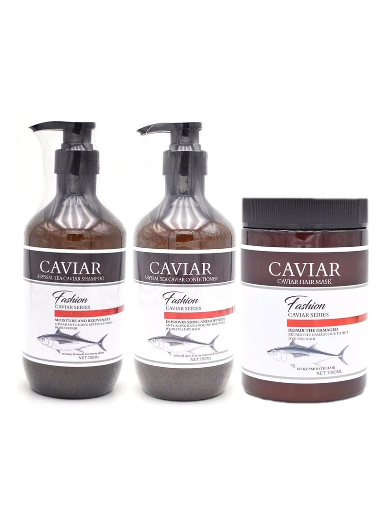 Caviar Fashion Damage Hair Repair Set 1x3 (Shampoo 750ml, Conditioner 750ml and Hair Mask 1000ml)