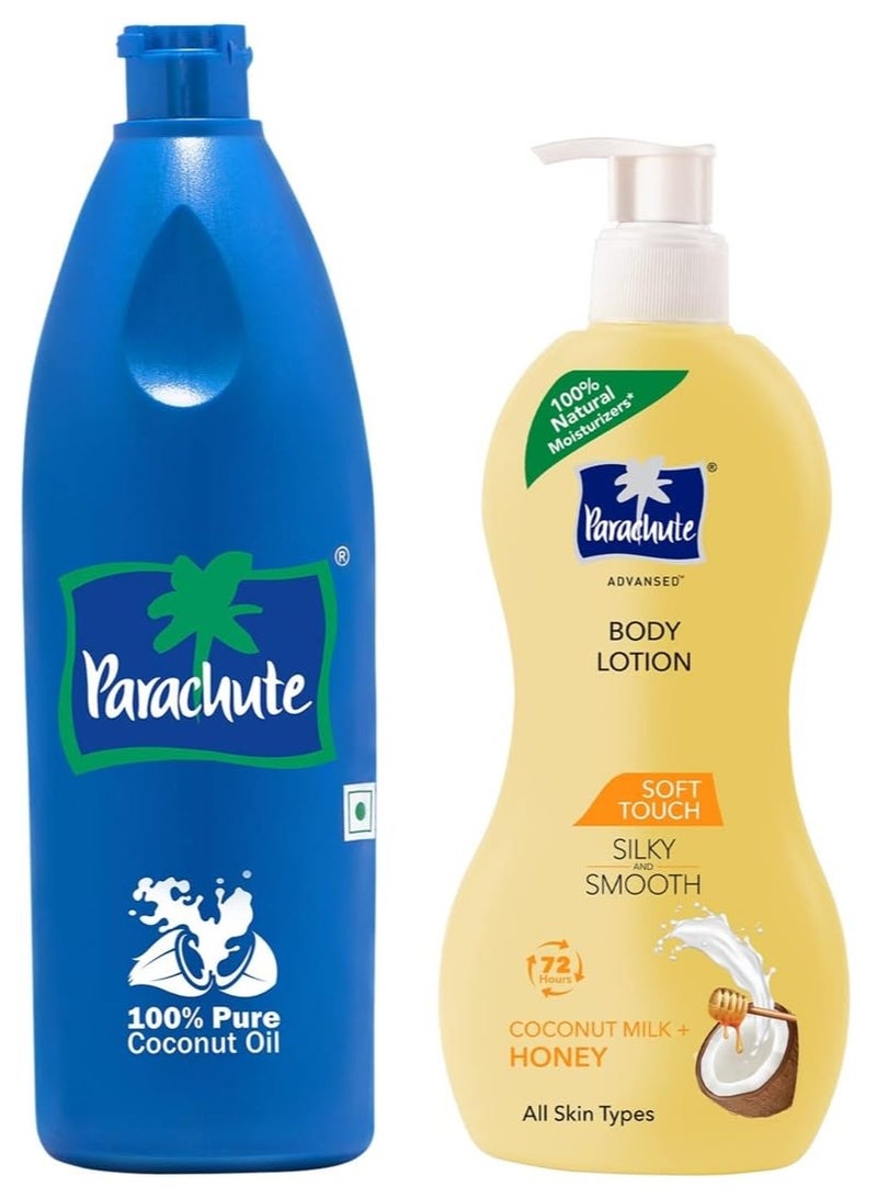 Parachute 100% Pure Coconut Oil 600ml And Parachute Advansed Body Lotion Soft Touch 400ml