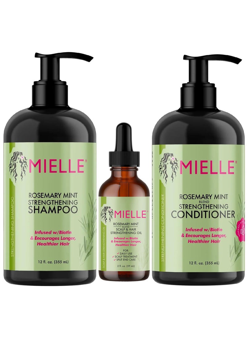 Mielle - Rosemary Mint - Biotin Infused - Encourages Growth Hair Products for Stronger and Healthier Hair - SCALP & HAIR OIL - Shampoo & New Conditioner Styling Bundle Set 3 PCS