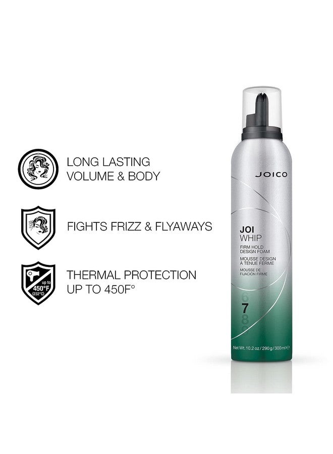 Joiwhip Firm Hold Designing Foam ; For Most Hair Types ; Add Volume & Body ; Boost Shine ; Control Frizz & Flyaways ; Heat Humidity & Pollution Protection ; Silicone & Paraben Free ; 300Ml