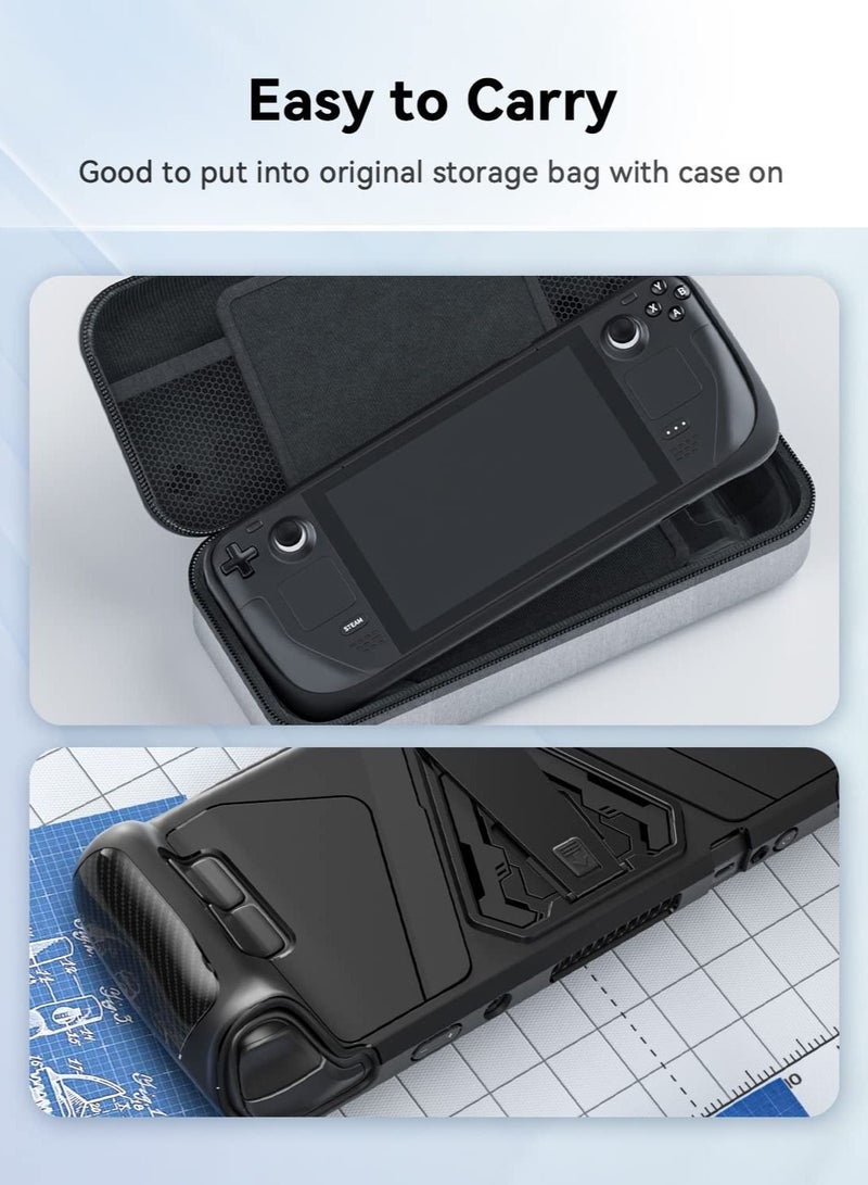 Protective Case for Steam Deck with Kickstand, Accurate Cutouts TPU Cover for Steam Deck, Anti-Slip Comfort Shockproof Protector Grip Shell for Steam Deck Black