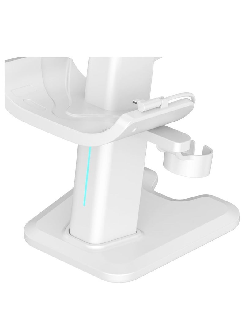 For Meta Quest 3 Headset Charging Dock, VR Display Stand Accessories Compatible with Meta Quest 3 VR Headset and Touch Controllers, Station Holder Base with LED Light, White