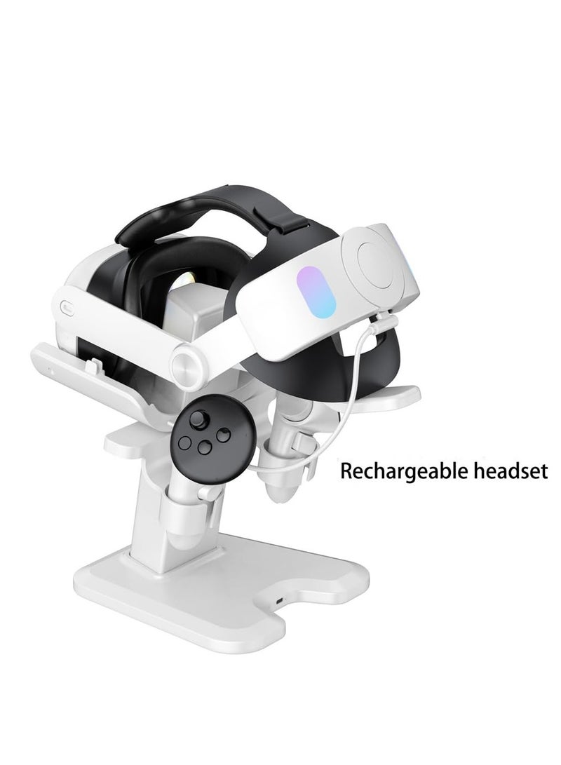 For Meta Quest 3 Headset Charging Dock, VR Display Stand Accessories Compatible with Meta Quest 3 VR Headset and Touch Controllers, Station Holder Base with LED Light, White