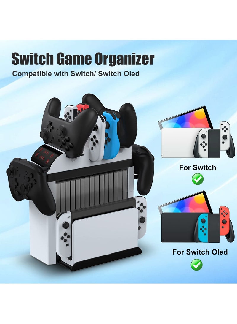 Switch Controller Charger for Nintendo Switch/Switch OLED Model, Switch Charging Dock with Upgraded 12 Game Storage for Nintendo Switch Joycon, Joy-Con Charger for Nintendo Switch OLED Model