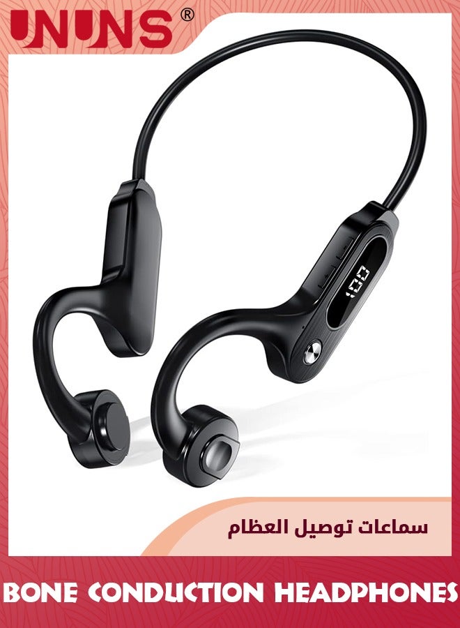 Bone Conduction Headphones With LED Display,Bluetooth 5.3 Sports Wireless Earphones For iOS Android,Waterproof Open Ear Headset Built-in Mic HiFi Stereo For Running Cycling Driving,Black