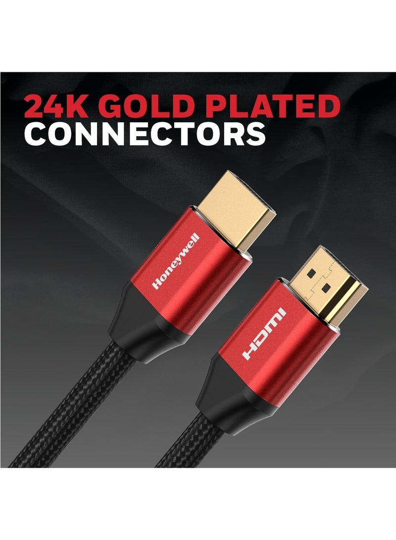 HDMI 2.1, 8k@60Hz Cable With Ethernet, 5 Mtr (16.4ft), 4K@120Hz UHD Resolution, 48 GBPS High Speed, Comaptible With Television, Soundbar, Gaming Console, PC, Laptop Red Black-2.1