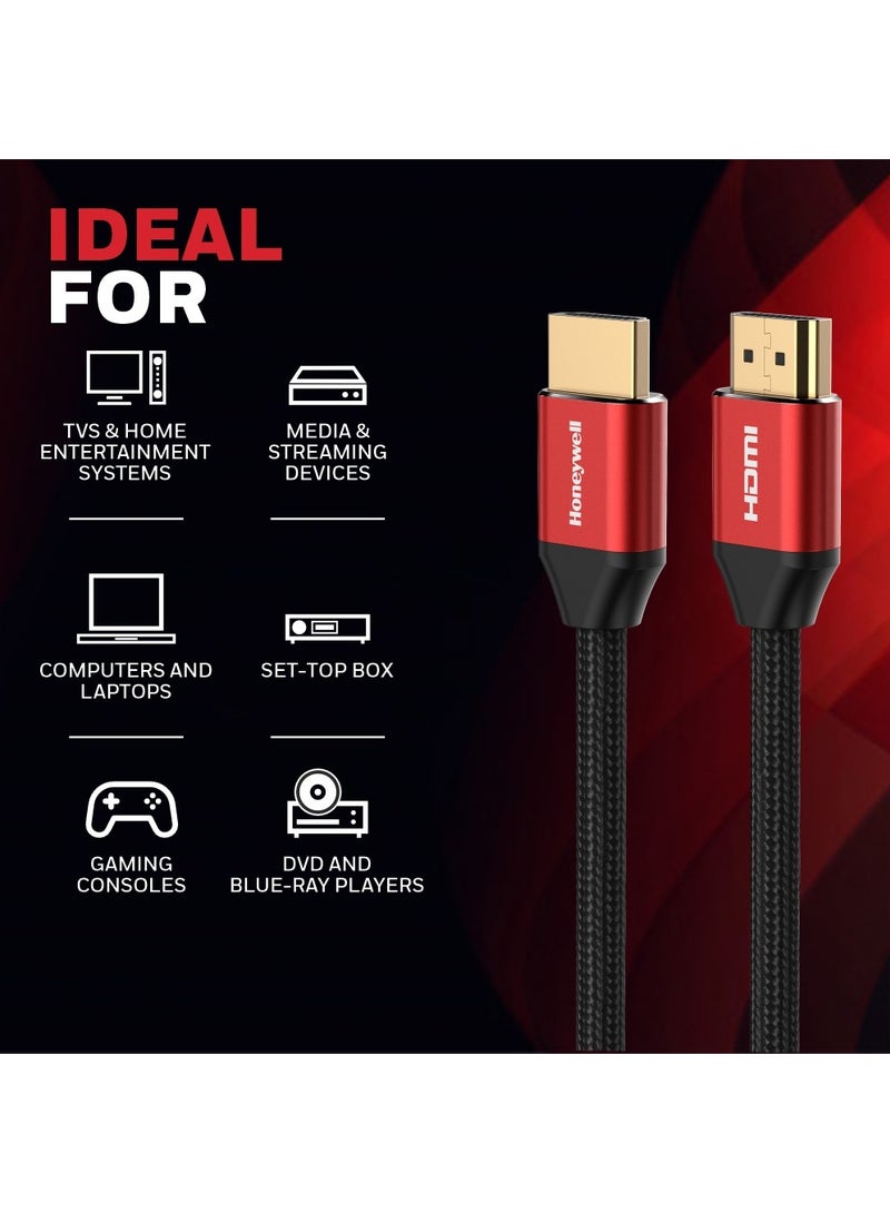 HDMI 2.1, 8k@60Hz Cable With Ethernet, 5 Mtr (16.4ft), 4K@120Hz UHD Resolution, 48 GBPS High Speed, Comaptible With Television, Soundbar, Gaming Console, PC, Laptop Red Black-2.1