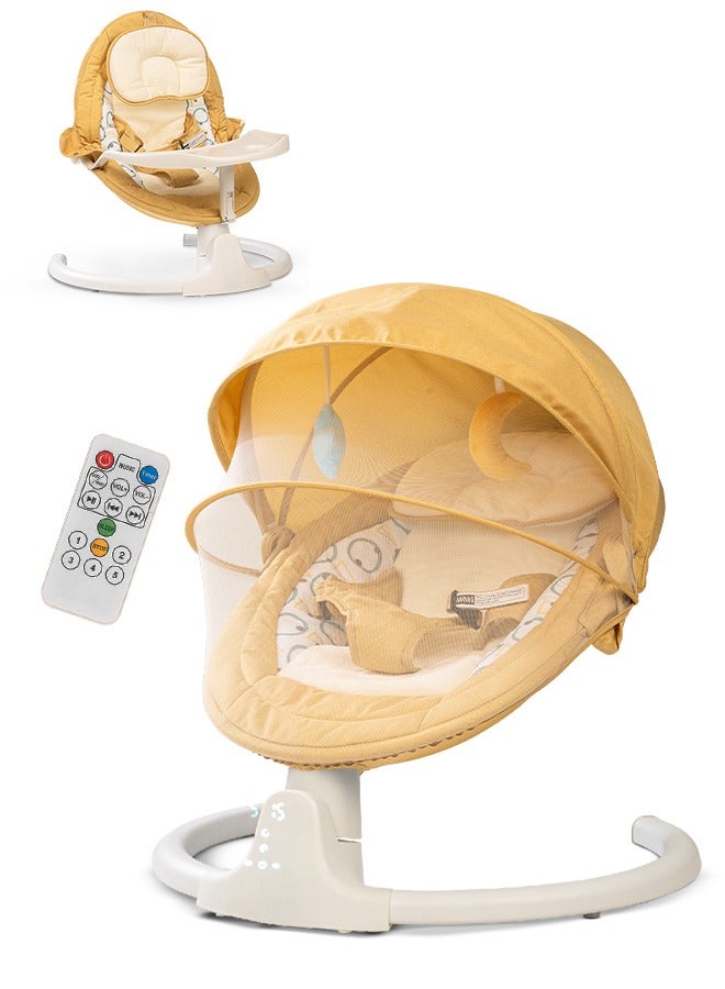 Baybee Lullabies Automatic Electric Baby Swing Cradle for Baby with Adjustable Swing Speed, Recline, Bluetooth & Music | Baby Rocker with Mosquito Net, Safety Belt & Toys | Swing for Baby (Yellow)