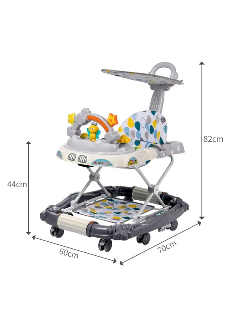 Multifunction Baby Walker, Baby Walkers for Boys and Girls with Removable Footrest, Feeding Tray, Rocking Function & Music Tray, Foldable Activity Walker for Baby 6-18 Months (Grey)