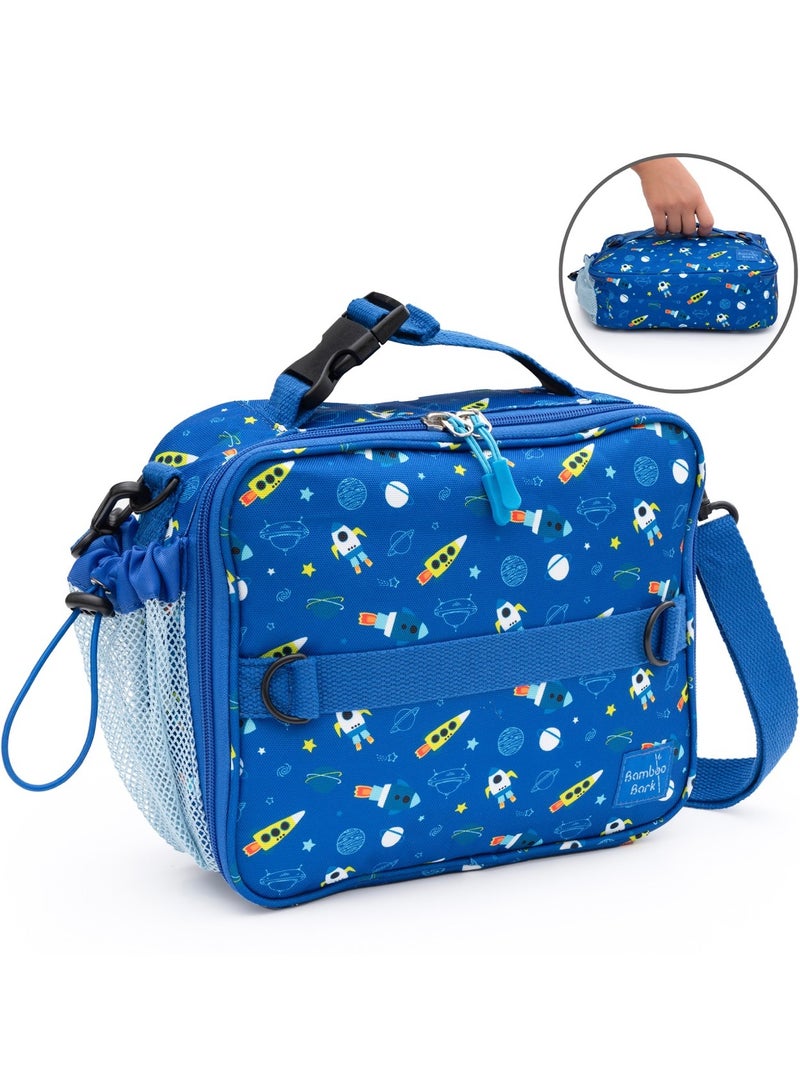 Bamboo Bark Space print insulated Lunch Bag with 3 carrying options