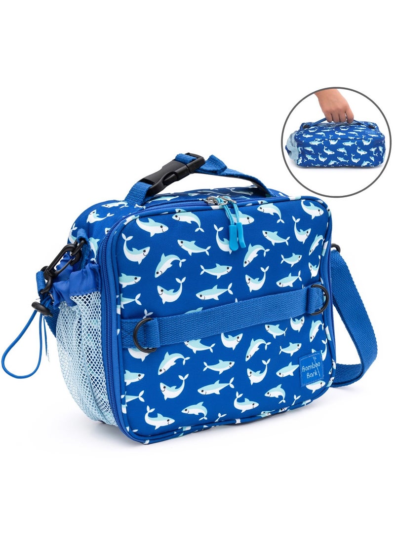 Bamboo Bark Sharks print insulated Lunch Bag with 3 carrying options