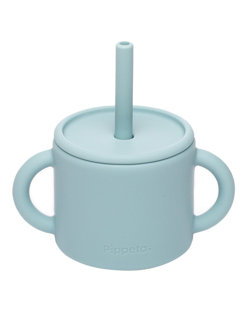 Pippeta Silicone Cup Plus Straw Non Toxic, Suitable From 6 Months And Above - Sky Blue