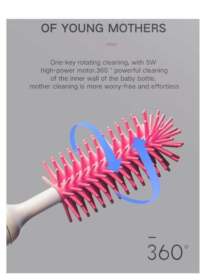 3-Piece Electric Bottle Brush Pacifier Brush Smart 360 Degree Rotating Baby Long Handle Cup Brush