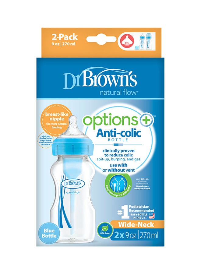 9 Oz/270 Ml Anti-Colic Pp W-N Options+ Bottle, Blue, 2-Pack