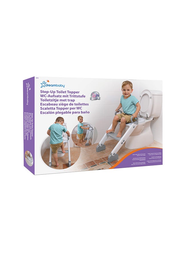 Step-Up Potty Training Toilet Seat Topper - Adjustable Step Height - Slip-Resistant - Grey, White