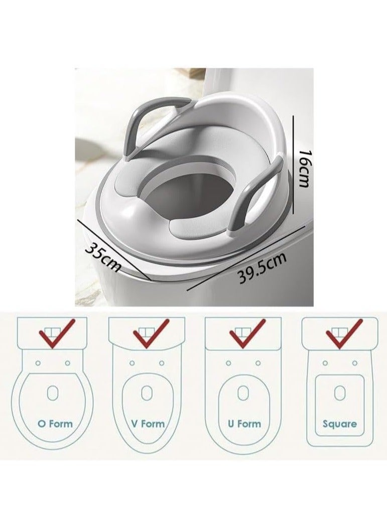 Childrens Toilet Seat with Removable Cushion Handle and Backrest Suitable for Boys and Girls Children's Toilet Training Seat (Grey)