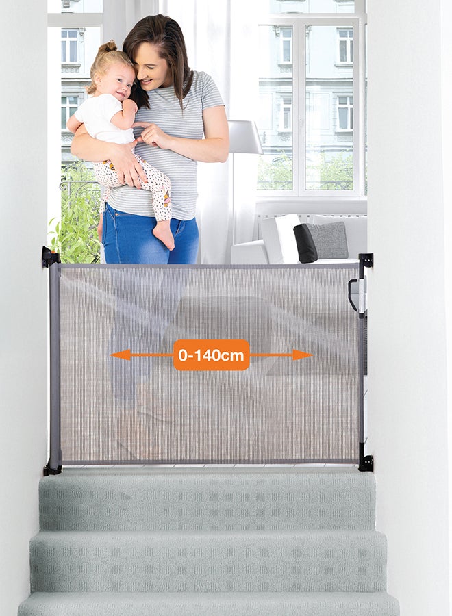 Retractable Baby Safety Gate, Extra Wide And Tall Mesh Gate - Grey