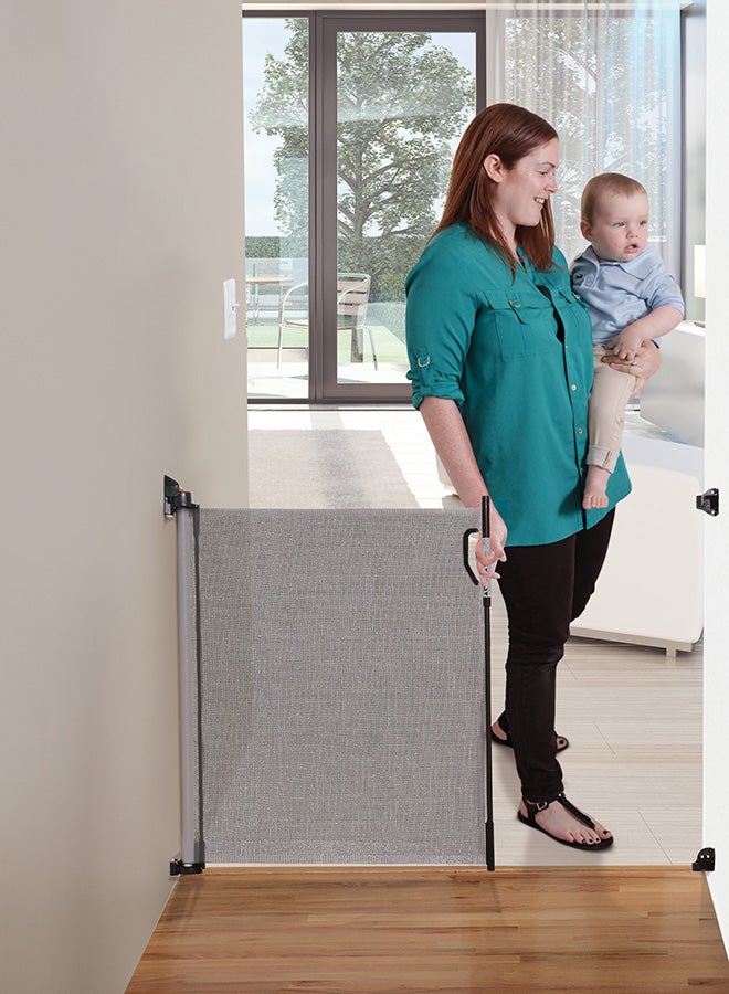 Retractable Baby Safety Gate, Extra Wide And Tall Mesh Gate - Grey