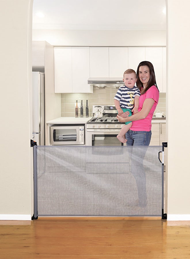 Retractable Baby Safety Gate, Extra Wide And Tall Mesh Gate - Grey