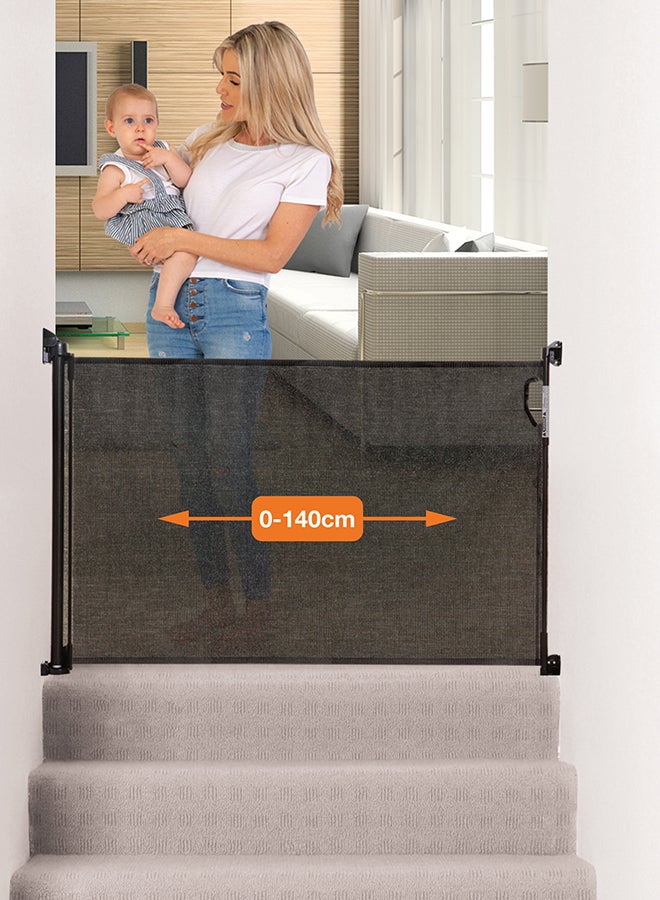 Retractable Baby Safety Gate, Extra Wide And Tall Mesh Gate - Black