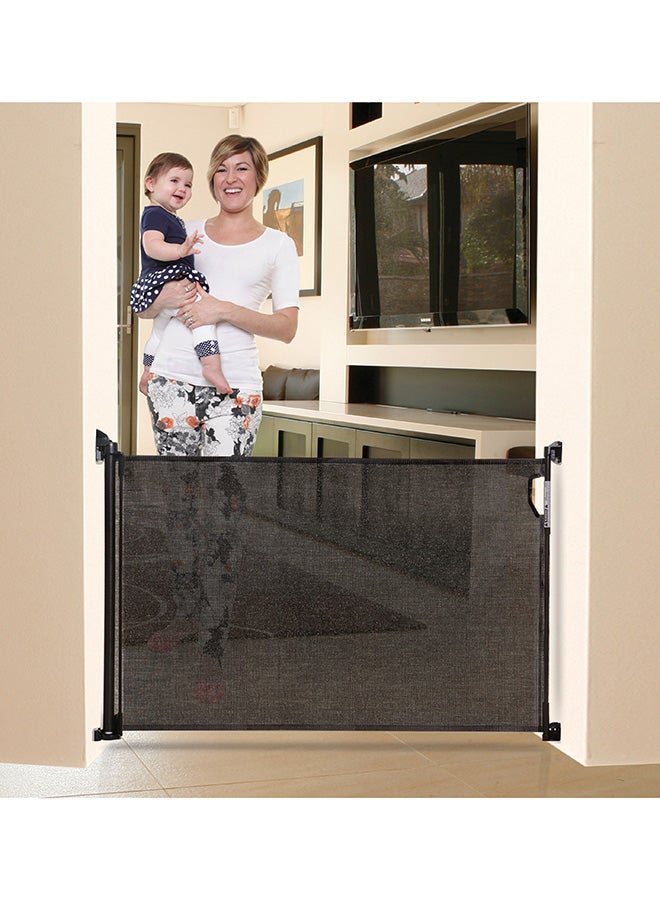 Retractable Baby Safety Gate, Extra Wide And Tall Mesh Gate - Black