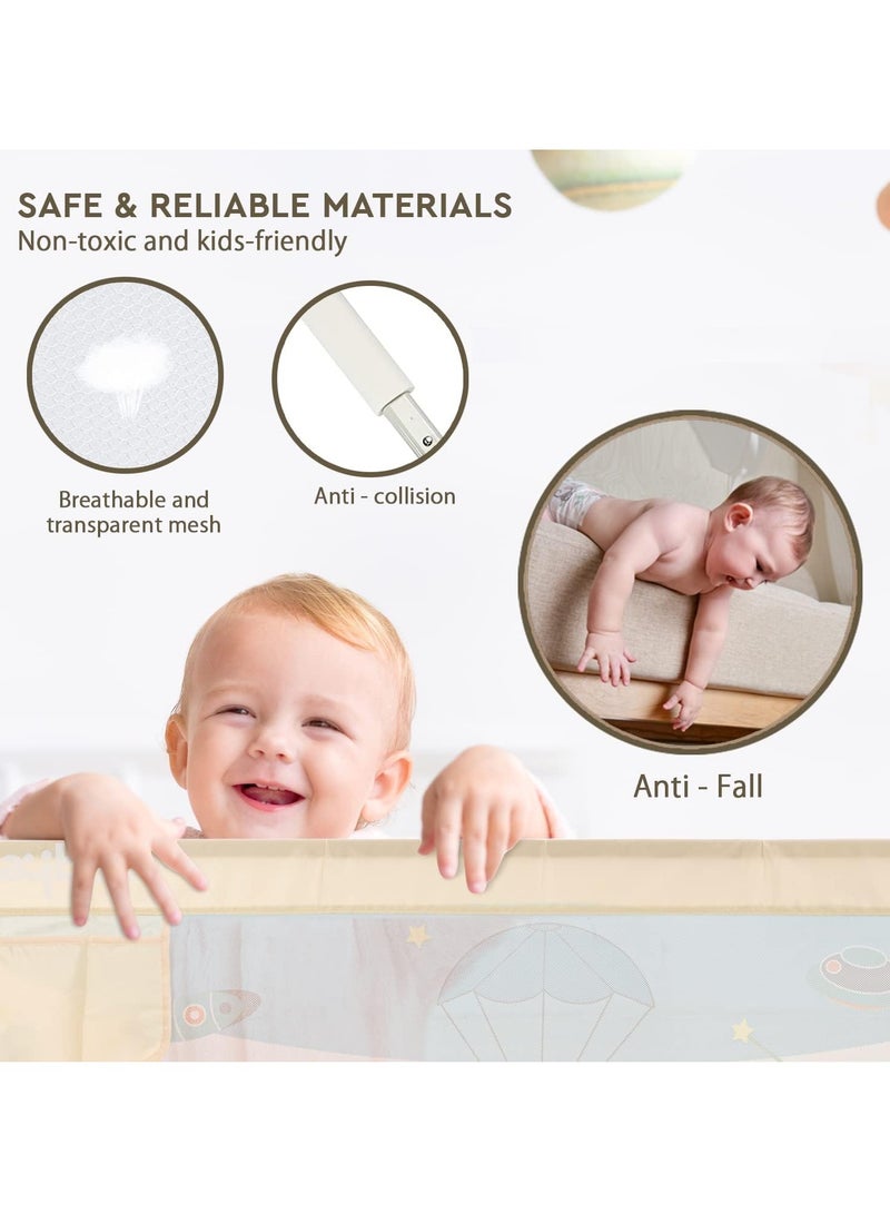 Baybee Bed Rail Guard Barrier for Baby Portable Safety Foldable Adjustable Height Falling Protector Fence Bedrail Single Side for Toddler 180 x 63cm Beige