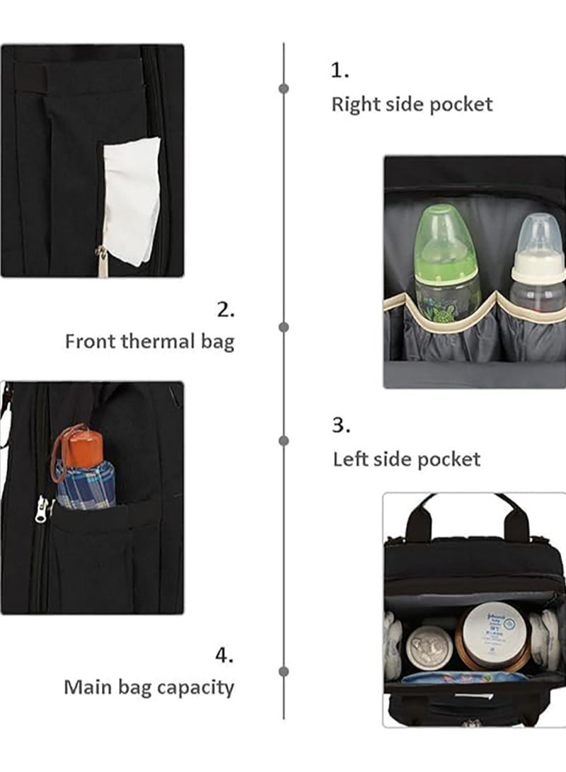 Diaper Bag Backpack Waterproof Diaper Changing Totes Multi-Function Travel Portable Bassinet Backpack Mommy Bag Large Capacity Baby Backpack for Boy Girl Baby Shower Gifts Folding Frib (Black)