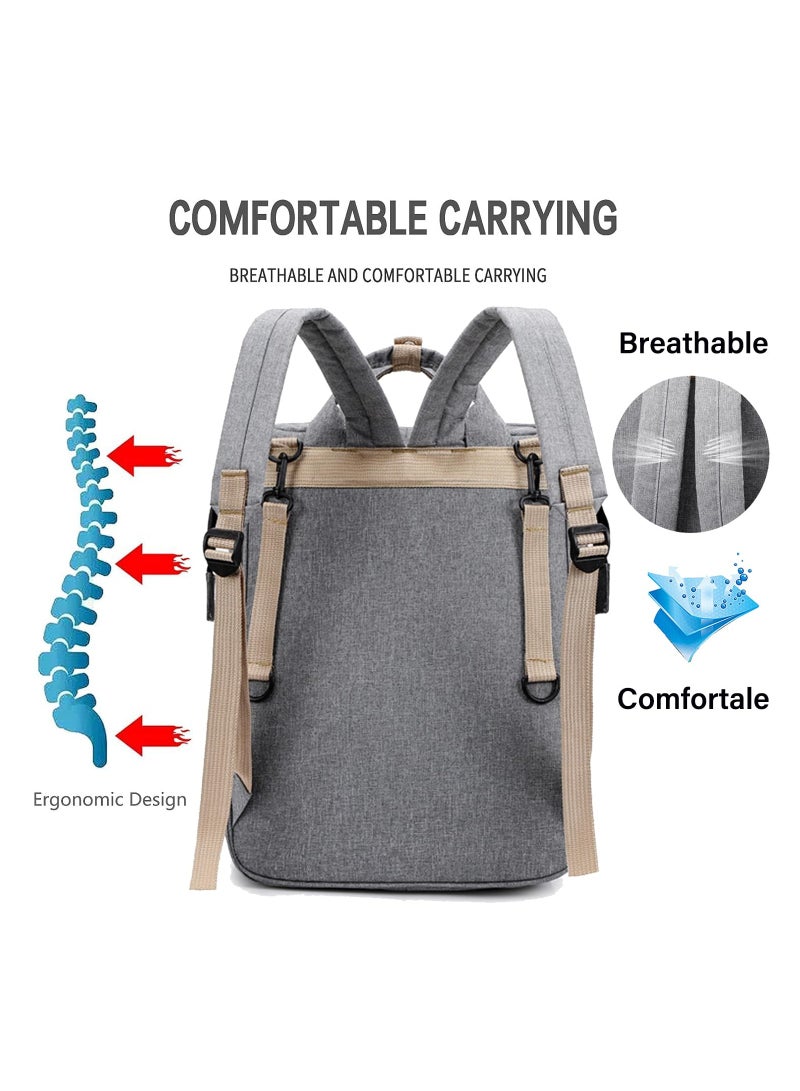Diaper Bag Backpack Waterproof Diaper Changing Totes Multi-Function Travel Portable Bassinet Backpack Mommy Bag Large Capacity Baby Backpack for Boy Girl Baby Shower Gifts Folding Frib (Black)