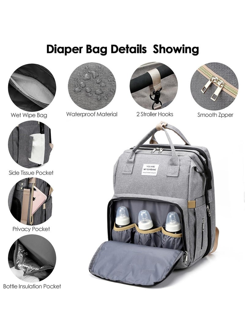 Diaper Bag Backpack Waterproof Diaper Changing Totes Multi-Function Travel Portable Bassinet Backpack Mommy Bag Large Capacity Baby Backpack for Boy Girl Baby Shower Gifts Folding Frib (Black)