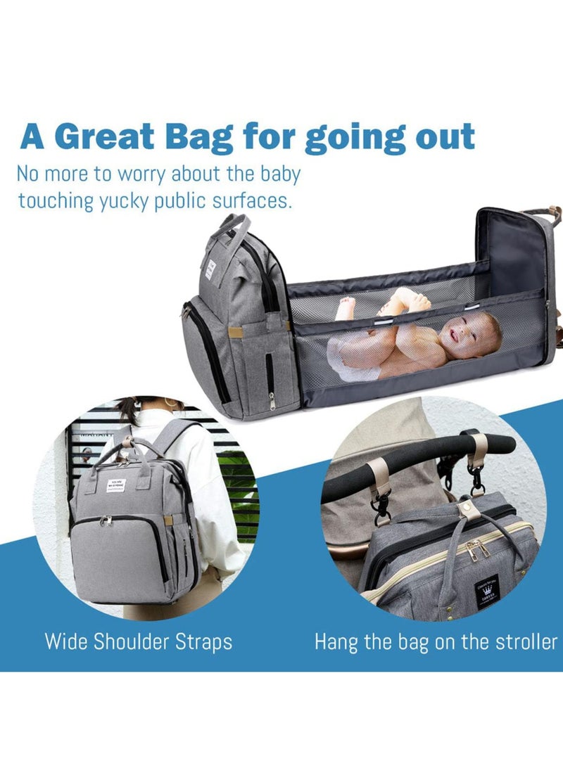 Diaper Bag Backpack Waterproof Diaper Changing Totes Multi-Function Travel Portable Bassinet Backpack Mommy Bag Large Capacity Baby Backpack for Boy Girl Baby Shower Gifts Folding Frib (Black)