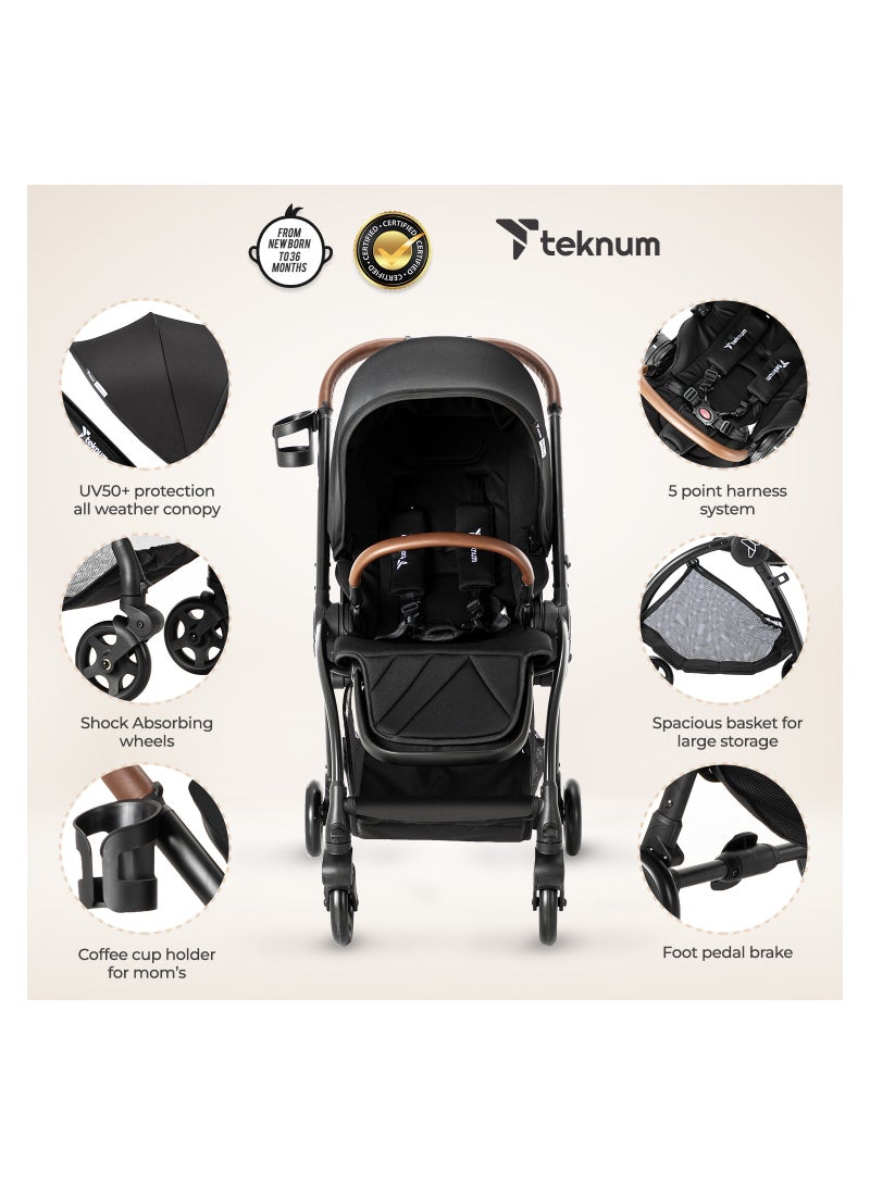 Travel Stroll 2 Stroller With Reversible, Multi Recline Seat - Black