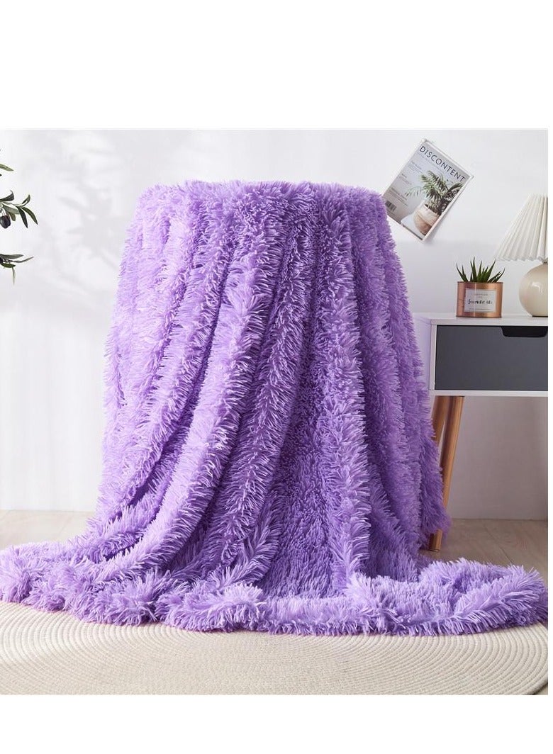 Soft Long Plush Bed Cover Polyester Single Size Blanket Soft Faux Fur Bedspread Blankets Sofa Bedding Hotel Travel Warm Bedding Blanket -160*130CM