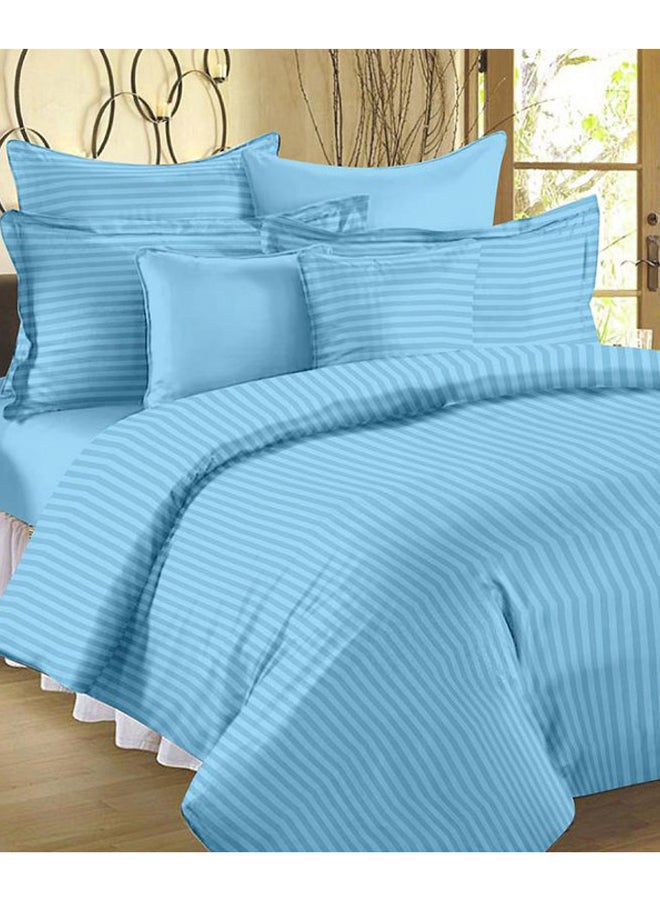 3-Piece Striped Bedsheet With Pillow Cover Set Cotton Light Blue Queen