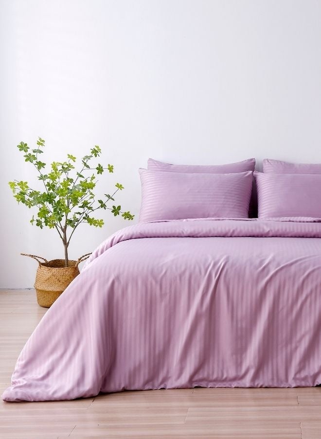 Premium King Size 6Piece Bedding Set Without Filling Violet Satin Stripes Design