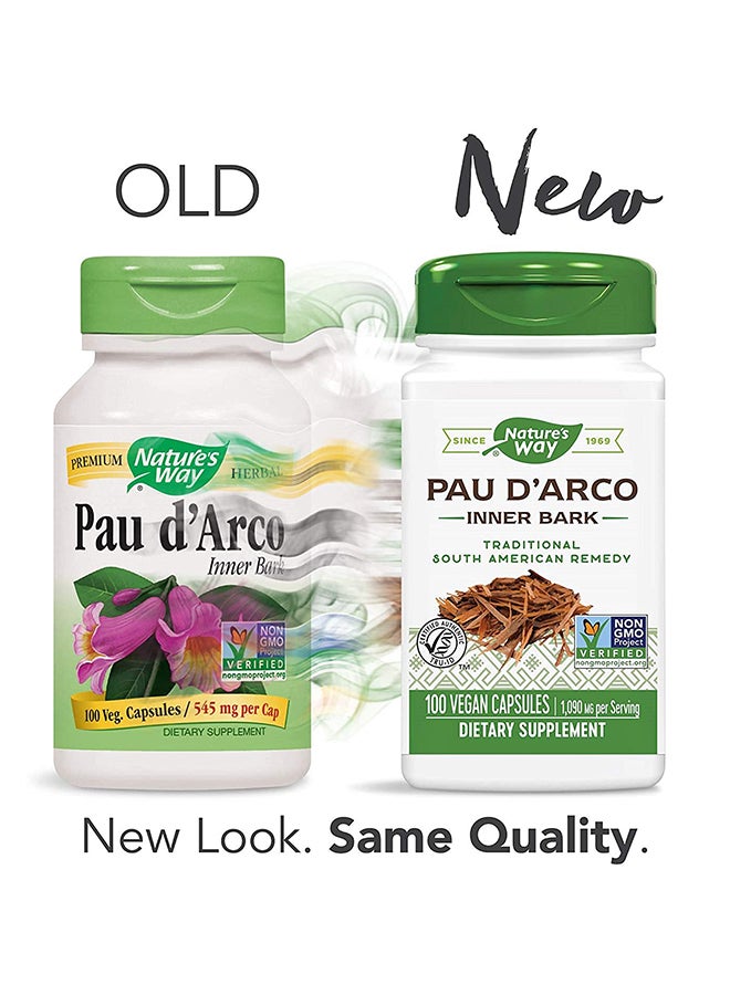 Pau D'Arco, Inner Bark 100 Vegan Capsules Packaging May Vary