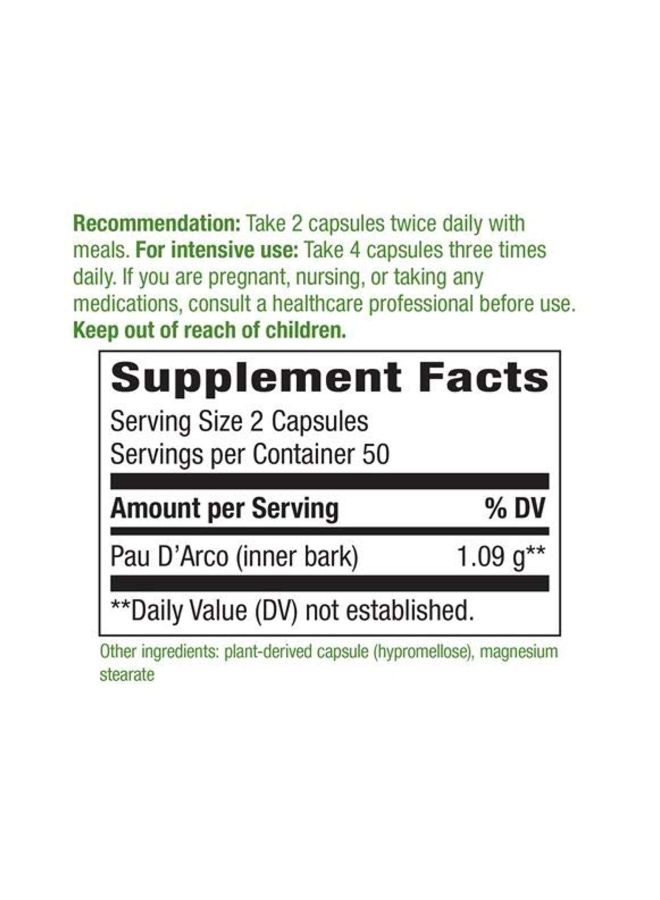 Pau D'Arco, Inner Bark 100 Vegan Capsules Packaging May Vary