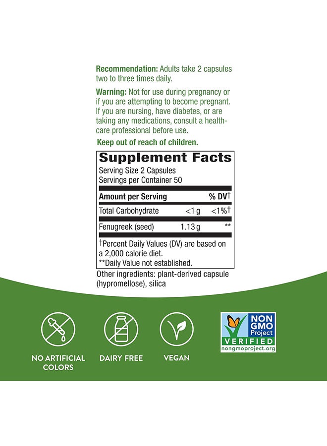 Fenugreek Seed Dietary Supplement - 100 Vegan Capsules