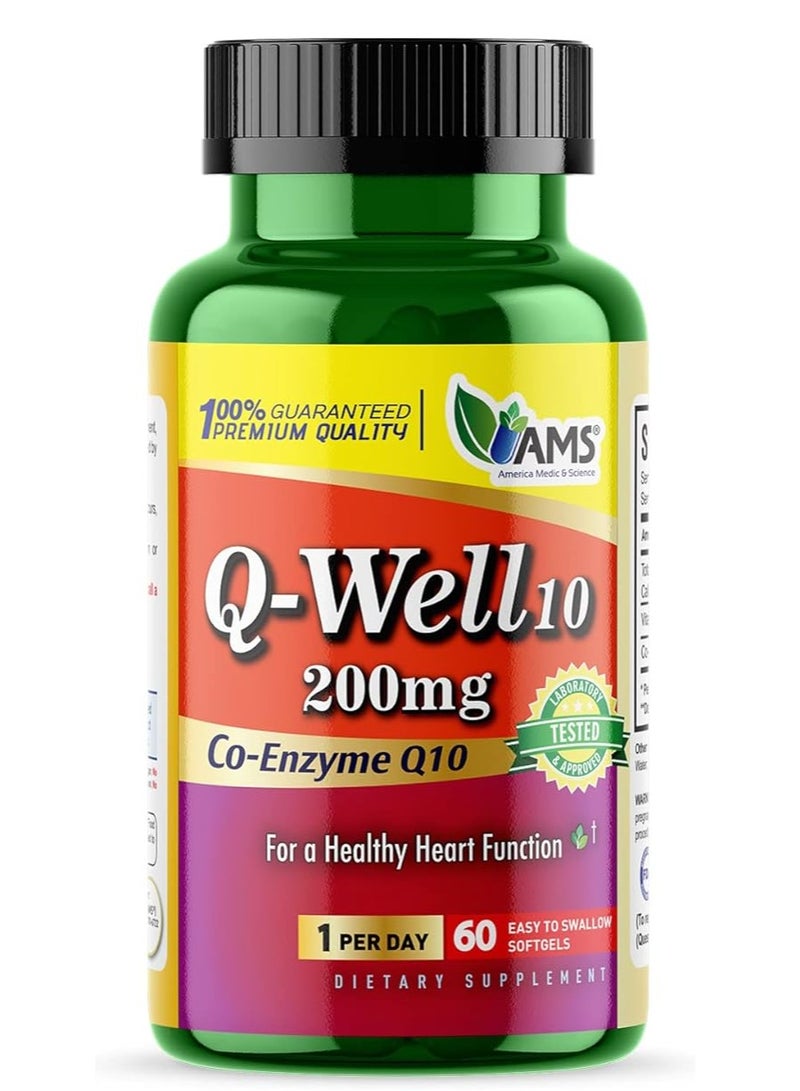 CoQ10 200mg Softgels, Nutritional Supplement with Coenzyme Q10 and Vitamin E 60 Capsules