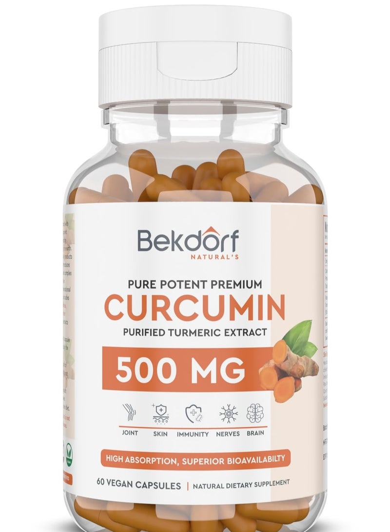 Curcumin- Pure Turmeric Extracts Superior Absorption, Ultra Premium Quality with 95% Curcuminoids for Healthy Inflammatory Response, Immunity, Liver & Joint Health - 60 Veg Caps