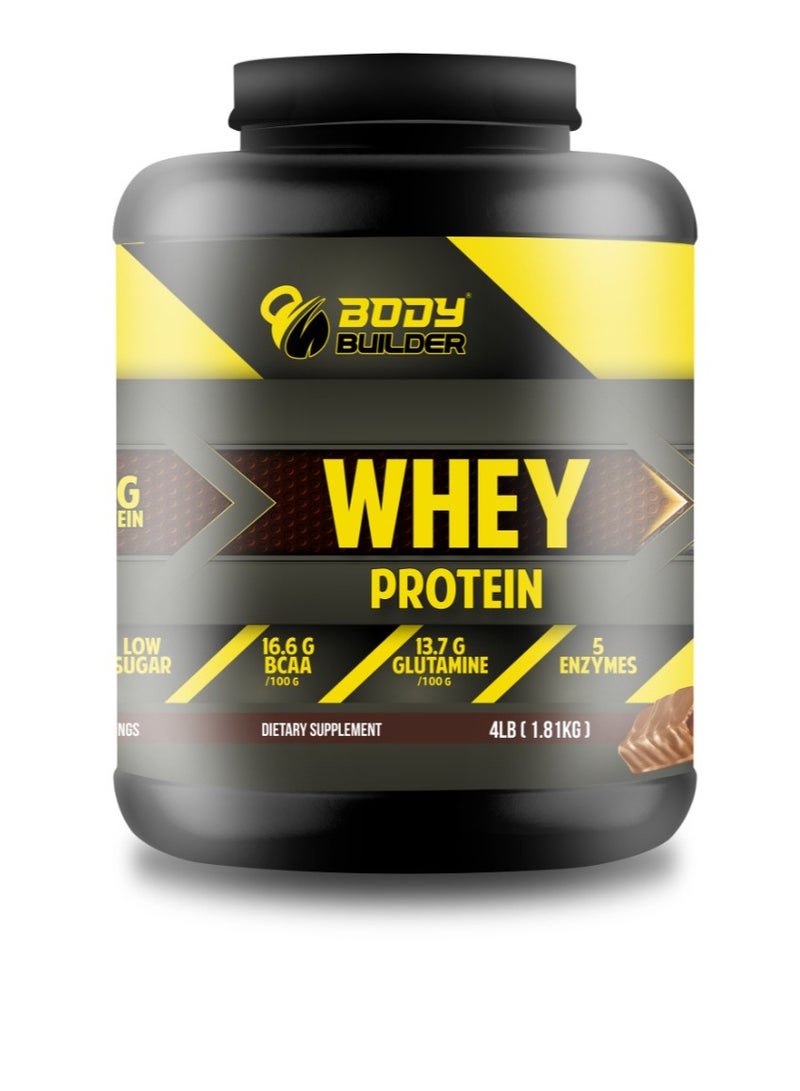 Body Builder Whey Protein, Low Sugar Whey with 5 Digestive Enzymes Chocolate Peanut Flavor, 4 Lb