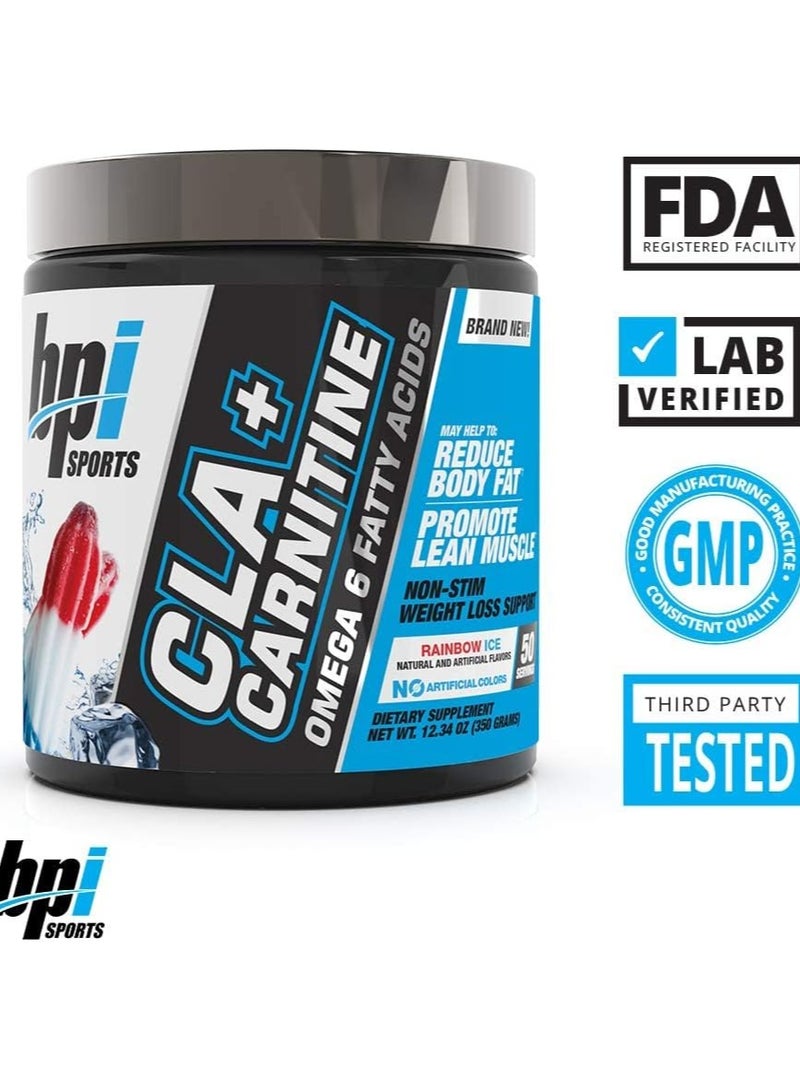 BPI SPORTS CLA+ Carnitine, Rainbow Ice Flavor, 350g, 50 Serving