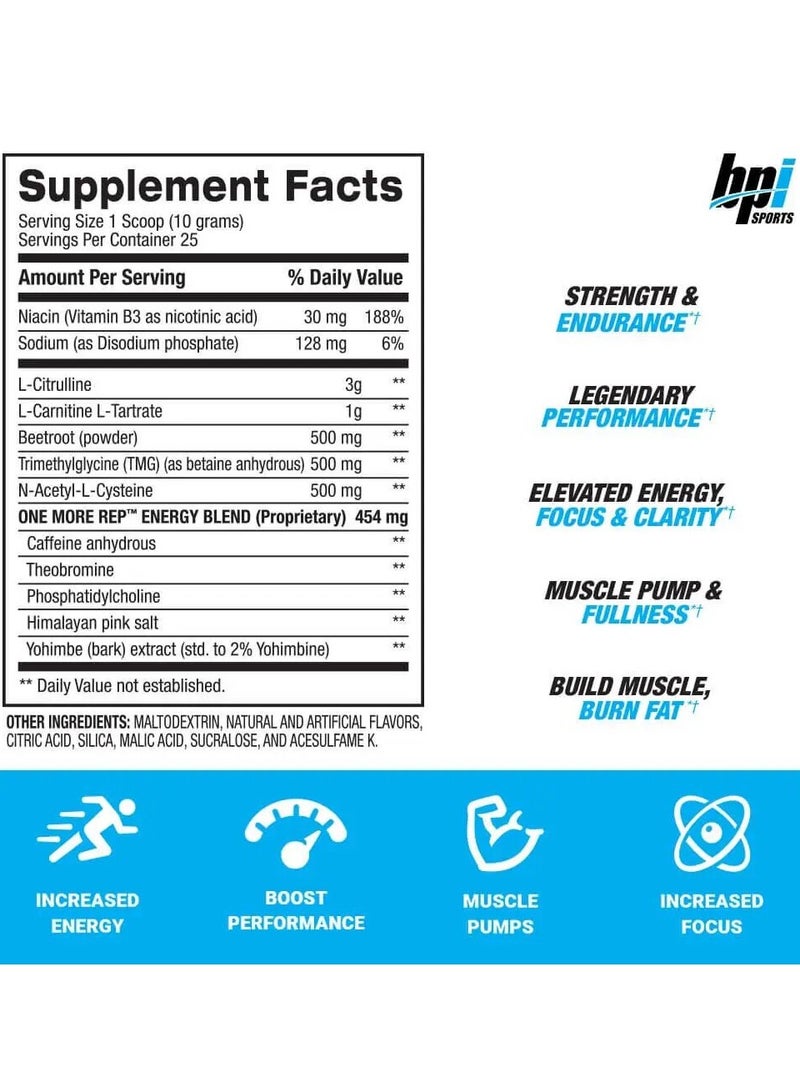 BPI SPORTS One More Rep, Fruit Punch Flavor, 250g, 25 Servins