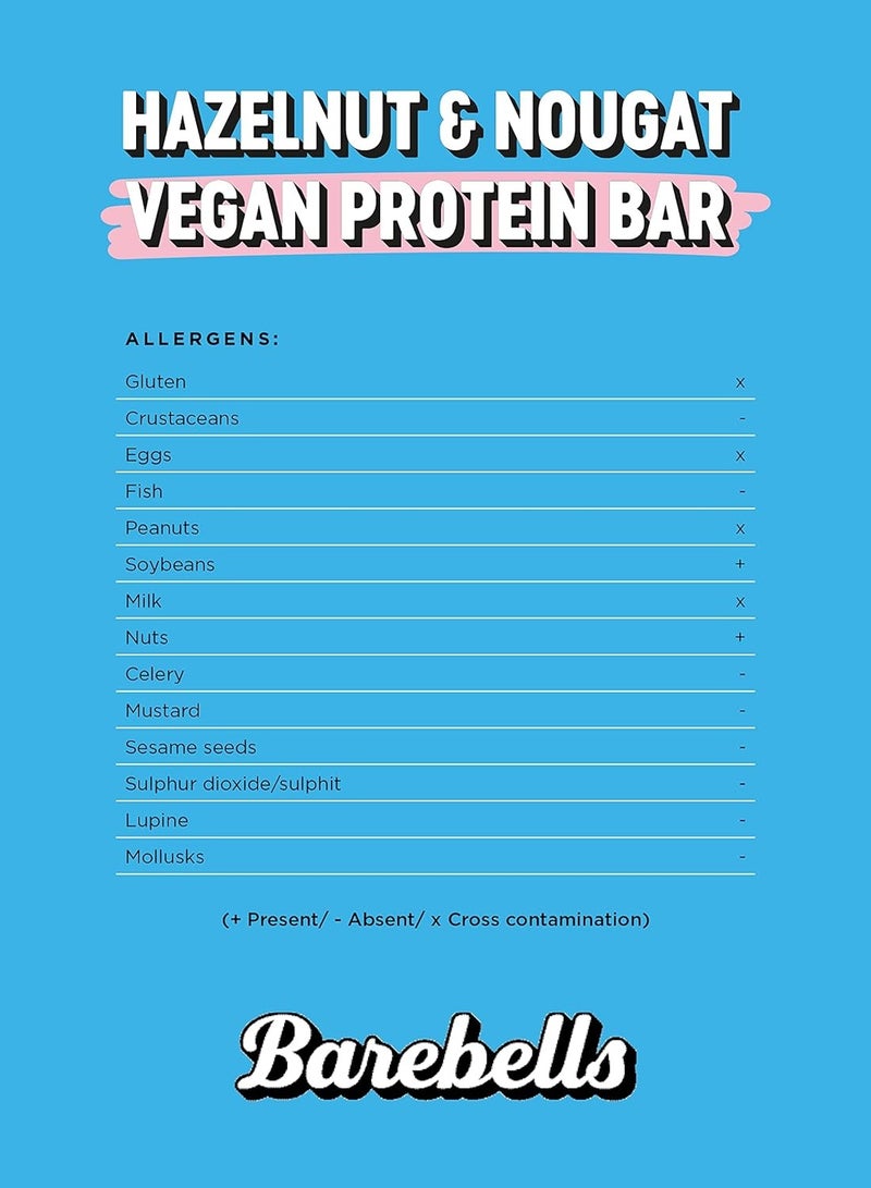 Barebells Vegan Protein Bar, Hazelnut And Nougat, 55g Pack Of 12, 12 Serving