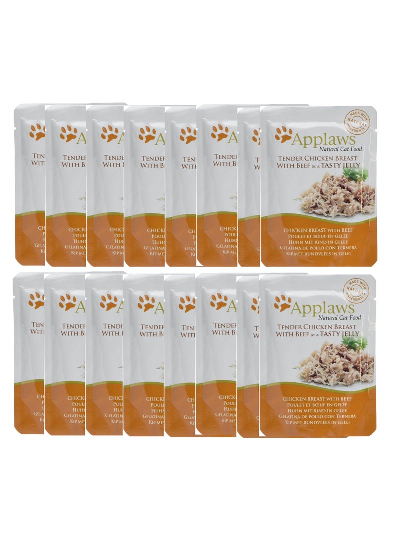 16Pc Chicken with Beef In Jelly Pouch Cat Wet Food 70g
