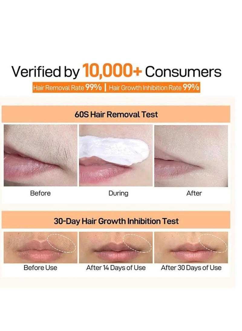 60 seconds Upper Lip Hair Removal Cream Hair Removal Cream for Upper Lip Face & Chin Fast & Gentle with 30X Delay Hair Growth Moisturizing Hair Removal with Almond Oil & Aloe Vera Extract 20g