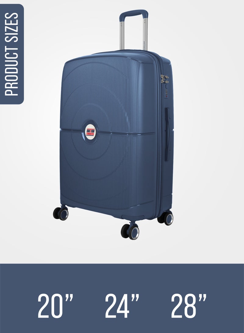3 Piece Polypropelene Hardside Spinner Luggage Trolley Set 20/24/28 Inch Navy Blue